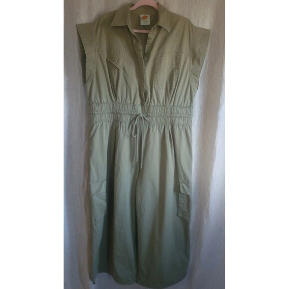 FARM RIO Olive Green Cotton Utility Camp Harem Drawstring Pants Jumpsuit XL - Picture 5 of 14